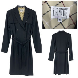 Vintage Yves Cossette Depeche Mode Trench Coat Women's Sz 6 Black Belted Lined